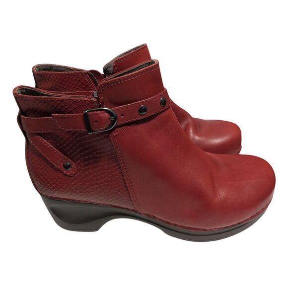 Sanita Dakota Ankle Clog Boots EU 41 US 10 Red Brown Leather Snakeskin Stud Buck - Picture 1 of 8